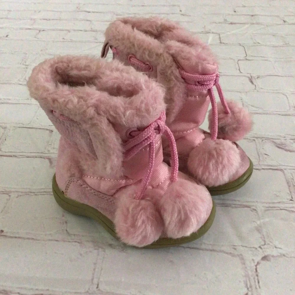 Faded Glory Pink Pommy Faux Fur Winter Boots - Size 3